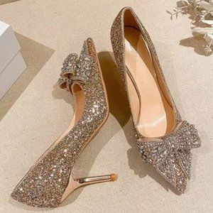 Rhinestone Bow High Heels